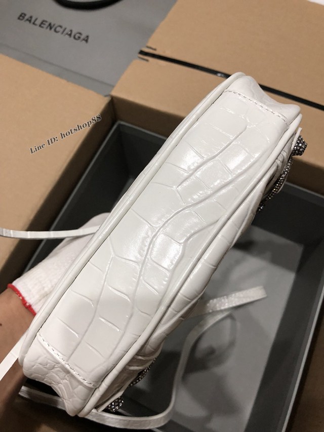 Balenciaga專櫃爆款機車包系列迷你鱷魚紋白色帶鑽扣肩背女包 巴黎世家Le Cagole半月牙腋下包餃子包 fyj1948